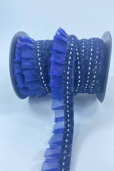 Hobigram Navy Blue Silver Glitter Edge Ruffle Edge Decoration Material Width 3 cm Length 1 Meter – Decorative Ribbon –