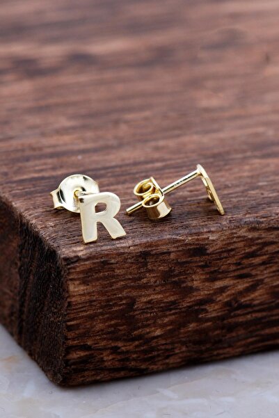 Sümer Telkari R Harfi Altın Kaplama Gümüş Küpe 5995