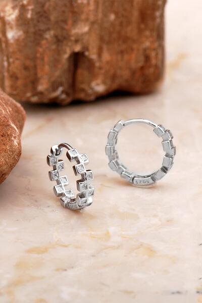 Sümer Telkari 16 Mm Tasarım Rodyumlu Basamak Gümüş Halka Küpe 6981