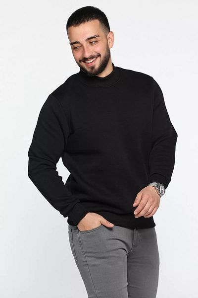 MİSHAR İTALİA Hanorac negru pentru bărbați, cu gât crew, cu trei fire