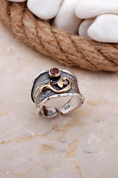 Sümer Telkari Lal Taşlı Dallı Çekiç Dövme Elişi Gümüş Yüzük 3627