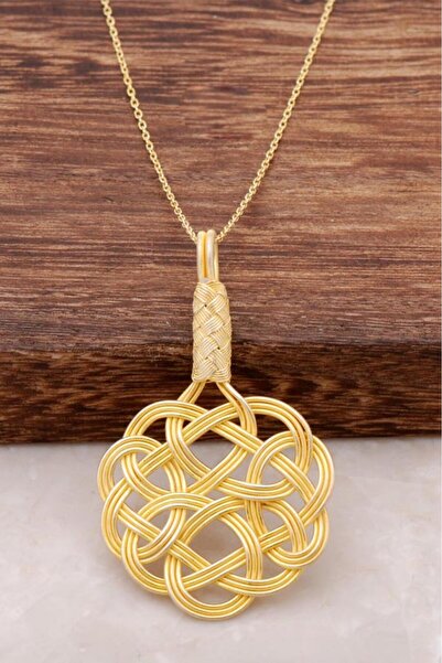 Sümer Telkari Aşk Düğümü Kazaziye El Sarması Altın Yaldızlı Gümüş Kolye 697