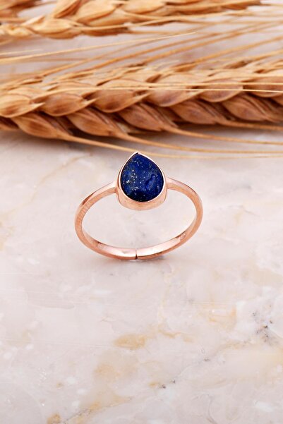 Sümer Telkari Lapis Lazuli Taşlı Damla Rose Gümüş Yüzük 3675