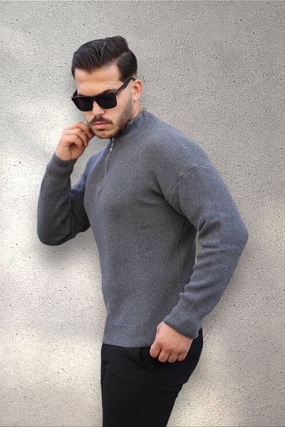 BİRBEYSTORE Мъжки трикотажен пуловер Slimfit