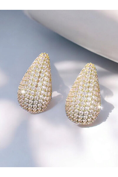 Derlin Beyaz zirkon taşlı su damlası küpe