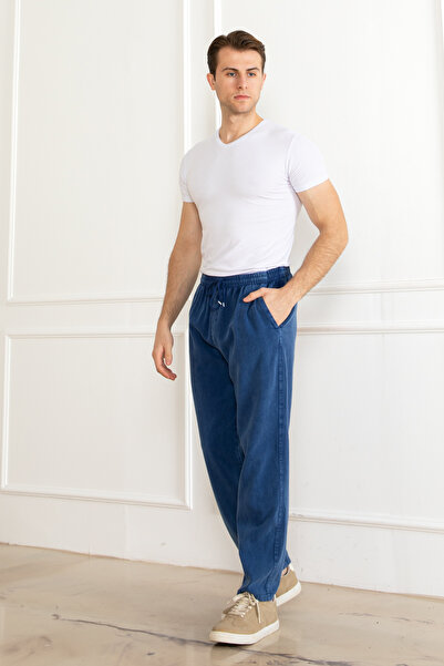 nacar çarşı ERKEK Oversize BELİ LASTİKLİ KALIN Keten RAHAT DÜZ PAÇA Salaş Alt Jogger Pantolon