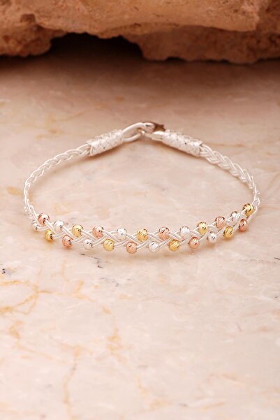 Sümer Telkari Kazaziye İşlemeli Elişi Renkli Dorissa Örgü Gümüş Bileklik 4395