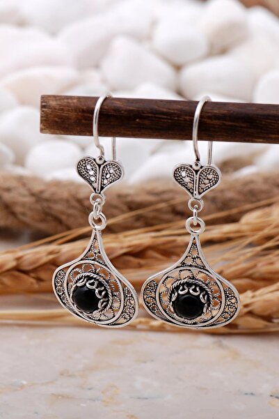 Sümer Telkari Oniks Taşlı Telkari Elişi Gümüş Küpe 5774