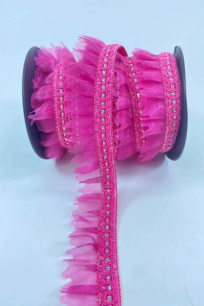 Hobigram Φούξια Ασημί Glittery Edge Ruffle Edge Υλικό Διακοσμητικό Πλάτος 3 cm Μήκος 1 μέτρο – Διακοσμητική κορδέλα