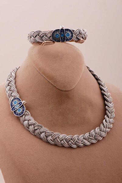 Sümer Telkari Hasır Örgü Telkari Anadolu Motifli Oksitli Gümüş Set 2750