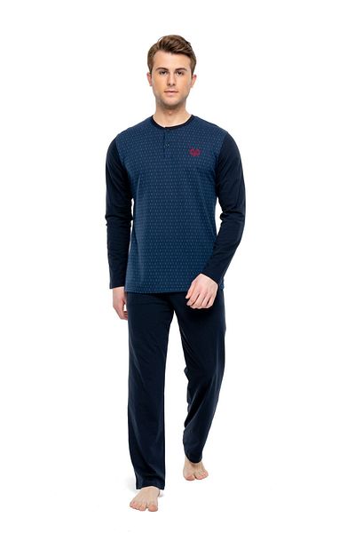 Mod Collection 3902 Ανδρικό Σετ Πυτζάμες Indigo Placket Μακρυμάνικο -indigo