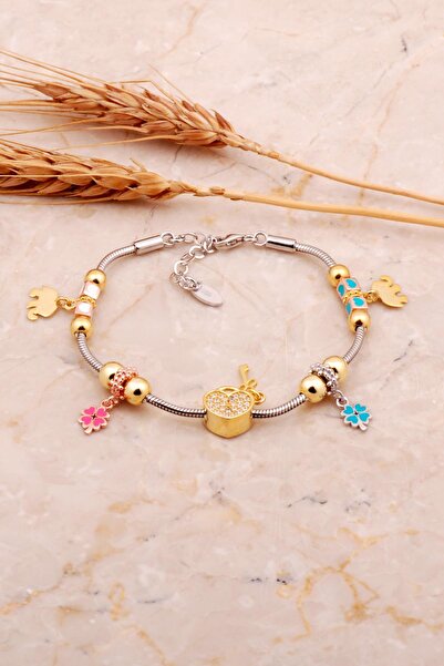 Sümer Telkari Kalp Tasarım Rodyumlu Mineli Gümüş Şans Bileklik 4524