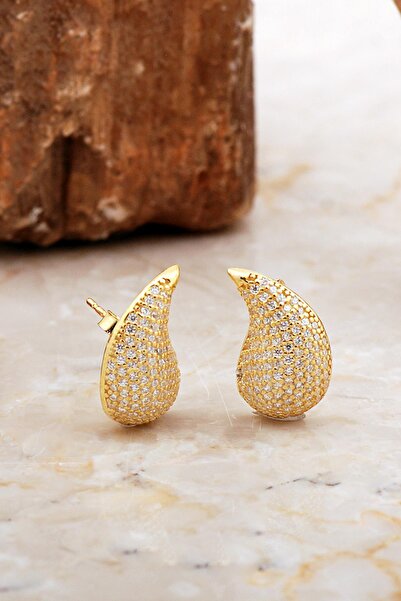 Sümer Telkari Göz Yaşı Damlası Taşlı Altın Kaplama Gümüş Küpe 6908