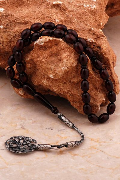 Sümer Telkari Master Vernier and Fire Amber Kazaziye Embroidered Silver Rosary - 354