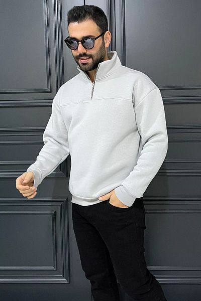 MİSHAR İTALİA Мъжки суитшърт с три нишки, яка стойка и половин цип