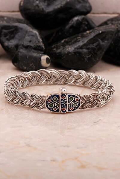 Sümer Telkari Midyat Hasır Telkari Örme Mineli Oksitli Gümüş Bileklik 4548