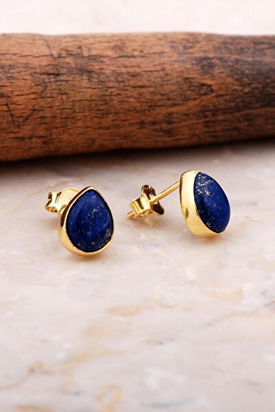 Sümer Telkari Doğal Lapis Lazuli Taşlı Damla Mini Altın Yaldızlı Gmüüş Kolye 5828