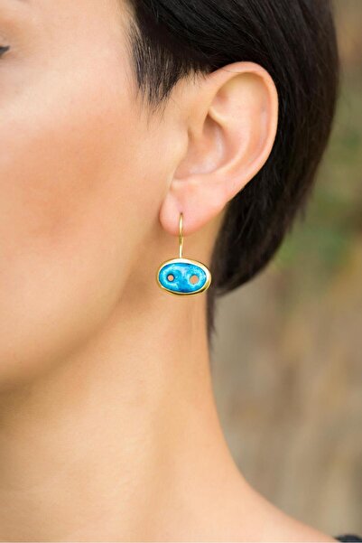 Sümer Telkari Süryani Nazar Boncuğu Altın Yaldızlı Gümüş Küpe 4738