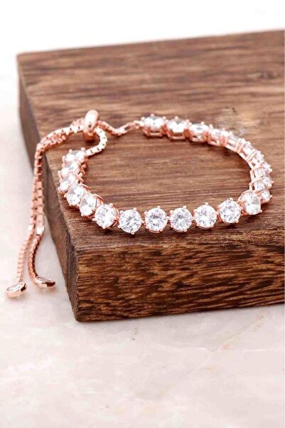 Sümer Telkari Zirkon Taşlı Su Yolu Rose Gümüş Bileklik 1729