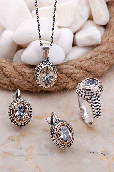 Sümer Telkari Kuvars Taşlı Elişi Gümüş Set 2582