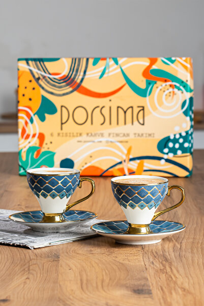 Porsima Marakesh Altın Yaldızlı 6 Kişilik Fincan Seti 12 Parça Türk Kahvesi Takımı Kahve Fincanı