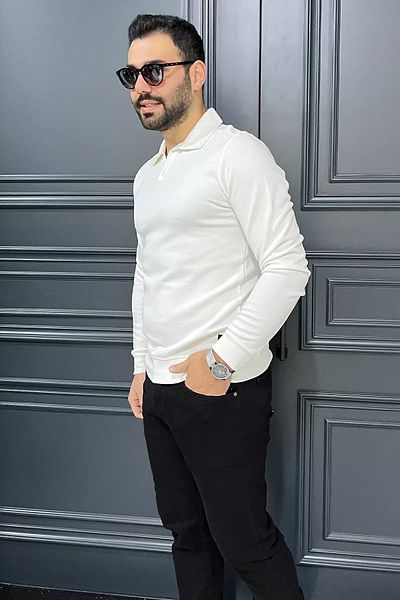 MİSHAR İTALİA Ανδρικό φούτερ με λευκό γιακά Polo