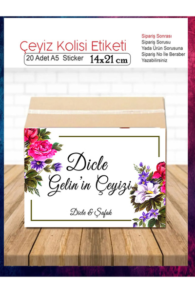 DicleXStore Çiçek Tasarımlı 2 Çeyiz Bohça Bavul Koli Etiketi Gelin 20 Adet Ba...