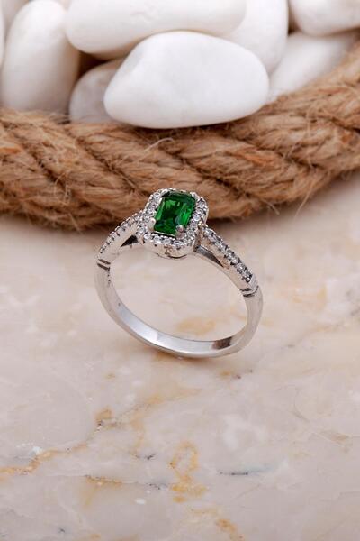 Sümer Telkari Yeşim Taşlı Baget Rodyumlu Gümüş Yüzük 3537