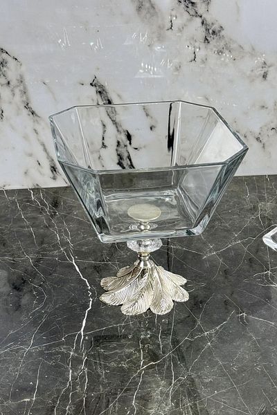 MAY HOME Candy Footed Karen Glass Salad Presentation Bowl & Footed Appetizer Presentation Bowl