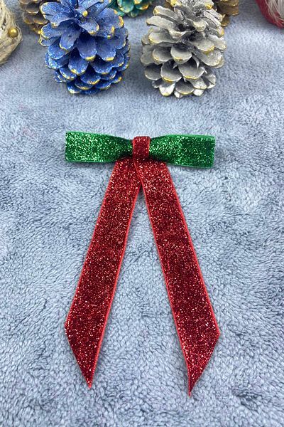 Hobigram Χειροποίητο Πράσινο Κόκκινο Glitter Πρωτοχρονιάτικο Κλιπ Μαλλιών 2024 Οργανωτικό Κλιπ
