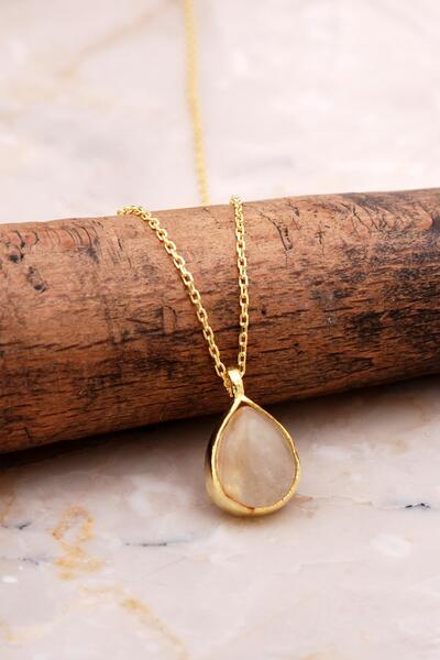 Sümer Telkari Doğal Sarı Rutil Kuvars Taşlı Damla Mini Altın Yaldızlı Gümüş K...