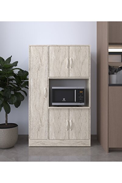 AYMOBSAN Riva 5 Kapaklı, Fırın Bölmeli, Çok Amaçlı Dolap Mutfak&banyo Dolabı, Kiler, Traveten