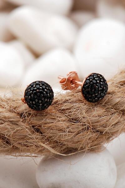 Sümer Telkari Siyah Taşlı Rose Gümüş Küpe 5560