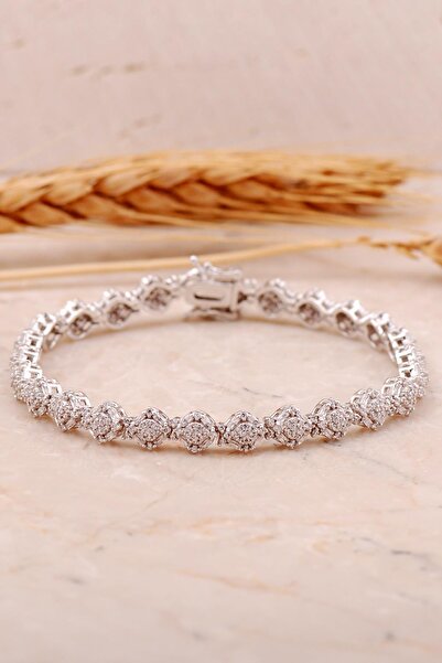 Sümer Telkari Baget Pırlanta Montürlü Rodyumlu Gümüş Bileklik 4465