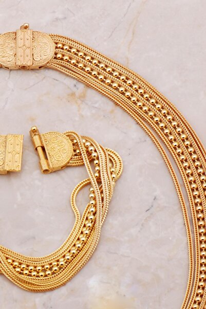 Sümer Telkari Midyat Hasırı Tasarım Elişi Altın Kaplama Gümüş Set 2669