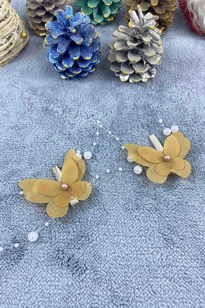 Hobigram Handmade Mustard Butterfly Buckle Organization Girl Buckle Hair Accessory Children's Buckle – Hair Band