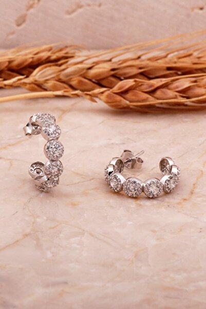 Sümer Telkari Elmas Montürlü Rodyumlu Gümüş Halka Küpe 6832