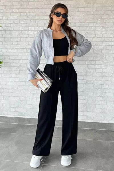 GÜLSELİ Black Women's High Waist Letter Printed Loose Leg Trousers
