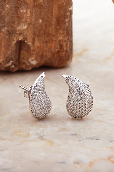 Sümer Telkari Göz Yaşı Damlası Taşlı Rodyumlu Gümüş Küpe 6907