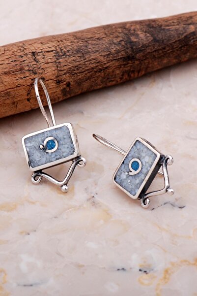 Sümer Telkari Antik Mozaik Işlemeli Sedef Taşlı Gümüş Küpe 6056