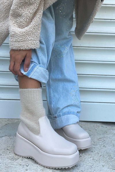 Shoebutik Glumb Beige Knitwear Stretch Γυναικείες Μπότες