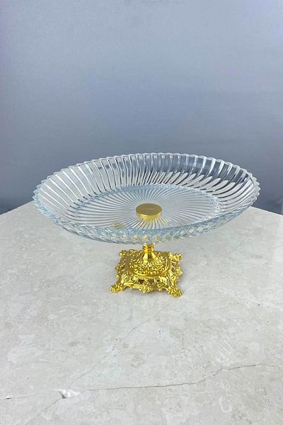 MAY HOME Santa Oval Gold Footed Glass Serving Plate