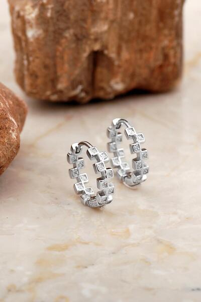 Sümer Telkari 16 Mm Tasarım Rodyumlu Basamak Gümüş Halka Küpe 6981