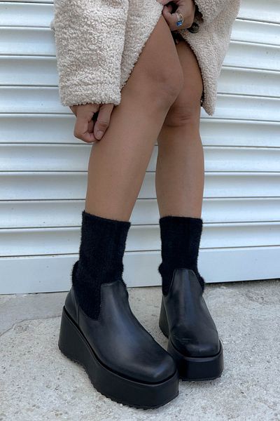 Shoebutik Glumb Black Knitwear Stretch Γυναικείες Μπότες