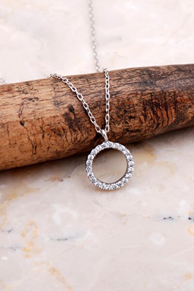 Sümer Telkari Halka Tamtur Zirkon Taşlı Rodyumlu Gümüş Kolye 7838