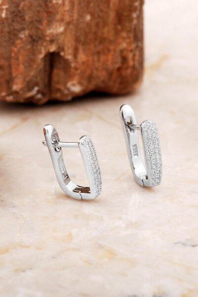 Sümer Telkari Taşlı Rodyumlu Gümüş J Küpe 6966