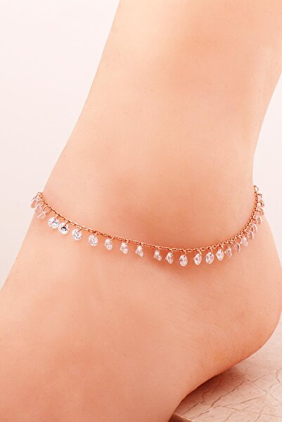 Sümer Telkari Sıra Taşlı Sallantılı Rose Gümüş Halhal 341