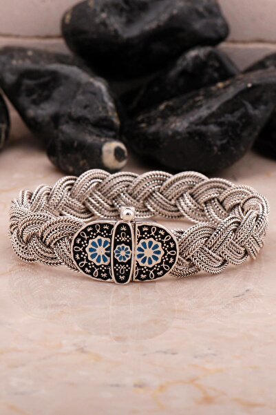 Sümer Telkari Midyat Hasır Örme Mineli Oksitli 925 Ayar Gümüş Bileklik 4544