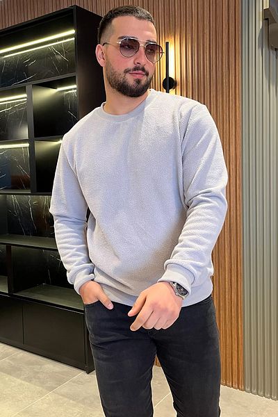 MİSHAR İTALİA Γκρι ανδρικό φούτερ από φλις λαιμόκοψη