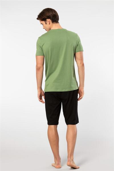 Cacharel 2193 Erkek Kısa Kollu V Yaka Şortlu Pijama Takımı-Yeşil